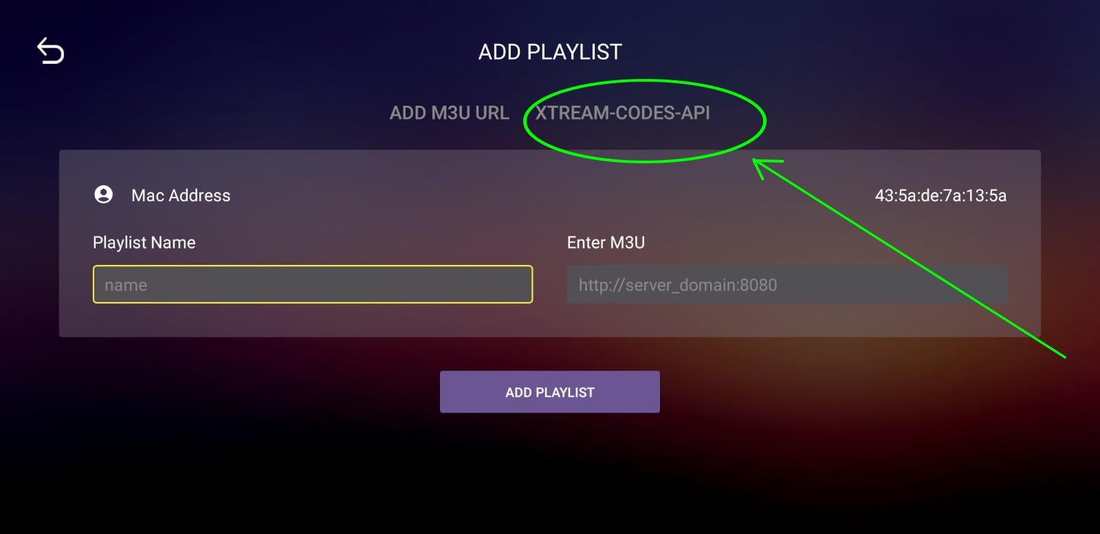 Select Xtream Codes API on Android Box